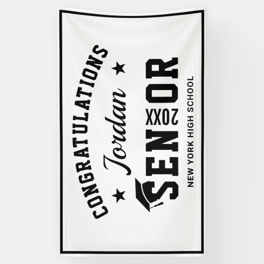 Moderne Witte Zwarte Klasse van 2024 Afstudeerfees Spandoek (Verticaal)