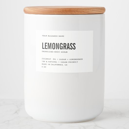 Moderne witte zwarte rommel waslabel voedselcontainer etiket (Voorkant)