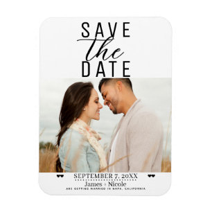 Moderne witte zwarte Save the Date trouwfoto Magneet