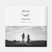 Moderne witte & zwarte script koppel foto trouw