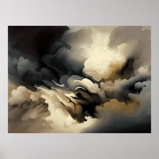 Moderne wolken Abstract zwart wit grijs Poster (Voorkant)