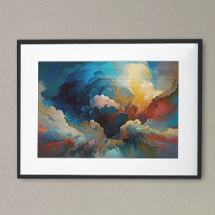 Moderne wolken Abstracte kunst Rode Blauwe Krachti Poster