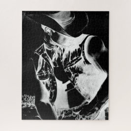 Moderne wolkenkrabben en witte cowboykunst legpuzzel