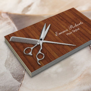 Moderne Wood Background Scissor & Comb Hair Stylis Visitekaartje