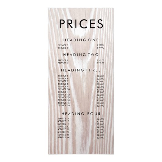 Moderne Wood Grunge Antique Menu Prix (Devant)