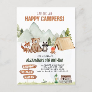 Moderne Woodland Happy Camper Camping Kids Verjaar Briefkaart