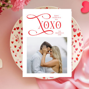 Moderne XOXO Koppel Foto Gelukkige Valentijnsdag Feestdagenkaart