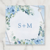 Moderne zacht pastelblauwe bloemetjes zilveren ini bedankjes labels (Achterkant)