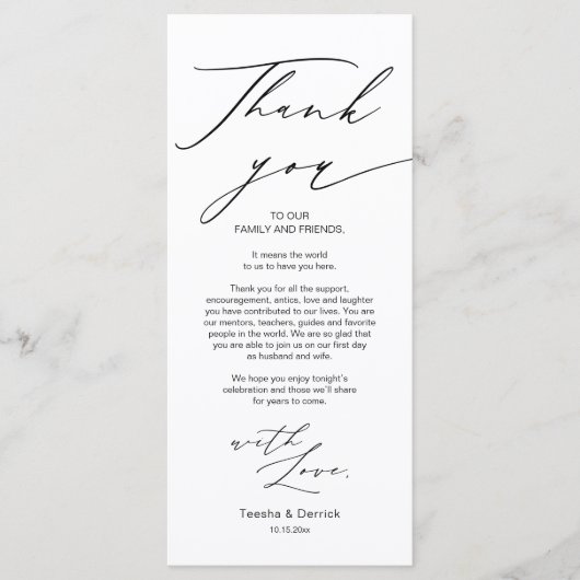 Moderne zachte bruiloft plaats instelling dank u k programma (Voorkant)
