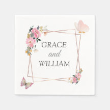 Moderne zachte roze bloemen & vlinder Zomer Huweli