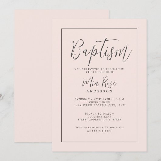 Moderne zachte roze meisje doop kaart (Voorkant / Achterkant)