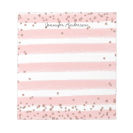 Moderne, zachte roze Stripe Gold Confetti personal Notitieblok