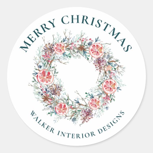 Moderne zakelijke kerst met elegante Waterverf Ronde Sticker (Voorkant)