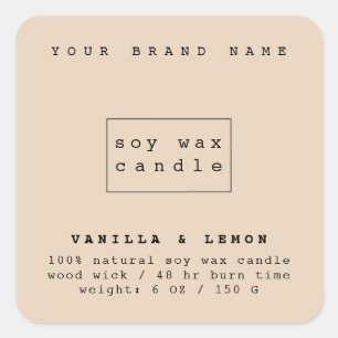 Moderne zandkleurige cosmetische verpakkingskaars vierkante sticker