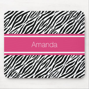 Moderne zebraafdruk met roze streep en naam muismat