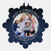 Moderne Zeeen en Groeten Blue Wood Print Ornament Kaart (Voorkant)