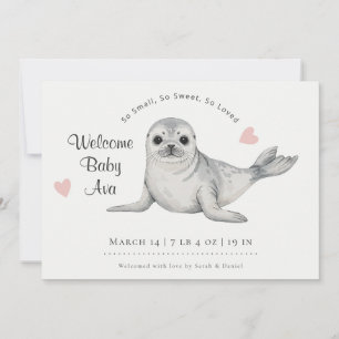 Moderne Zeehond Aquarel Oceaan Geboorte Statistiek Aankondiging