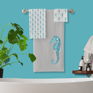 Moderne zeehondenbadkamer Aqua Blauwgroen grijs Bad Handdoek