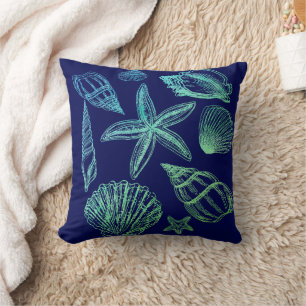Moderne Zeeschelp Marine Aqua White Ombre Beach Sh Kussen