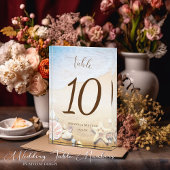 Moderne zeesterren strand bruiloft tafel nummer fotoblokken