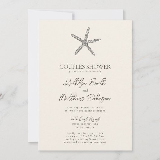 Moderne zeesterren strand oceaan bruiloft koppels kaart (Voorkant)
