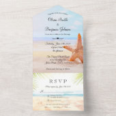 Moderne zeesterren tropische zomer strand bruiloft all in one uitnodiging (Binnen)