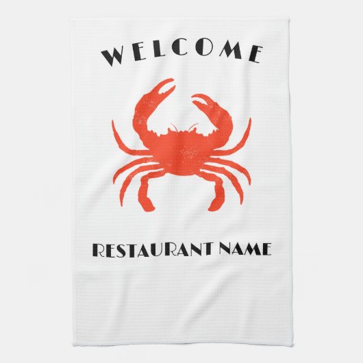 Moderne zeevruchten welkom red Crab custom persona Theedoek (Verticaal)