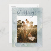 Moderne Zegeningen Blauw Waterverf Kerstvakantie Feestdagenkaart (Voorkant / Achterkant)