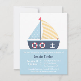 Moderne zeilboot nautische babyshower uitnodiginge kaart