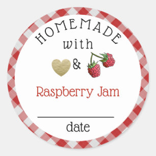 Moderne Zelfgemaakte Raspberry Jam Gingham Ronde Sticker