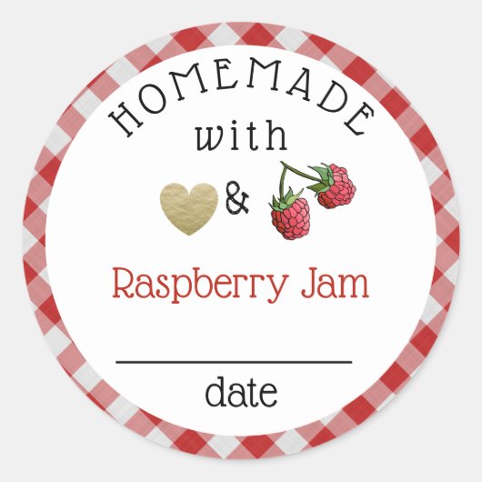 Moderne Zelfgemaakte Raspberry Jam Gingham Ronde Sticker (Voorkant)