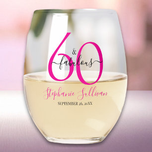 Moderne Zestig en Fabulous Roze 60ste Verjaardagsf Wijnglas Zonder Voet