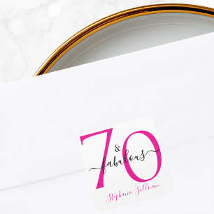 Moderne Zeven en Fabulous Roze 70ste Verjaardagsfe Vierkante Sticker