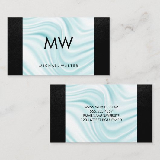 Moderne zijderoute van Monogram | Zwart leder Visitekaartje (Voorkant / Achterkant)