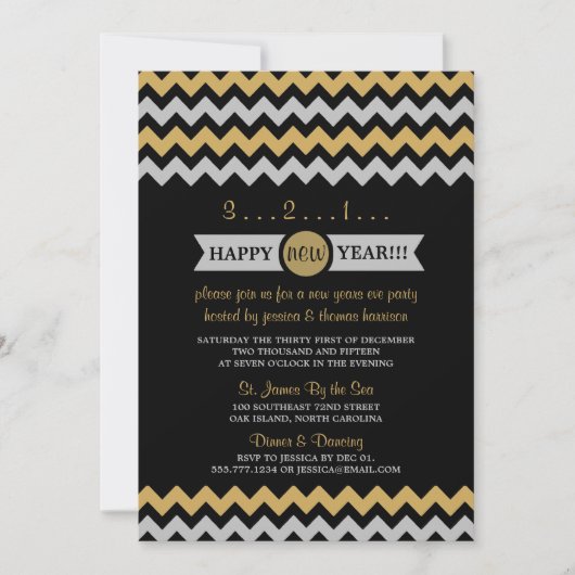 Moderne zilver en gouden vron nieuwjaarsfeest kaart (Voorkant)