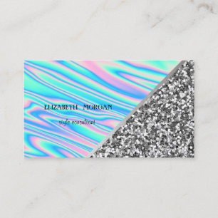 Moderne Zilver Glitter, Geometrisch, Holografisch Visitekaartje