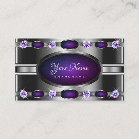 Moderne zilver met Paarse gradiënt en neushoorn Visitekaartje (Voorkant)