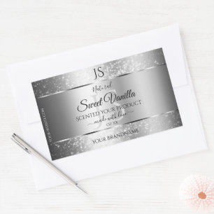 Moderne Zilver Zachte Glitter Monogram Productlabe Rechthoekige Sticker