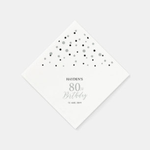 Moderne Zilver & Zwarte 80ste Verjaardagsfeest Ser Servet