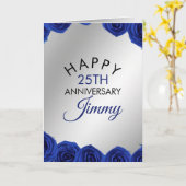 Moderne Zilverblauwe Rozen Man 25e Jubileum Kaart (Gele Bloem)