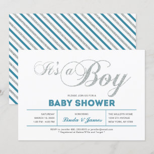 Moderne zilveren baby shower uitnodiging voor een