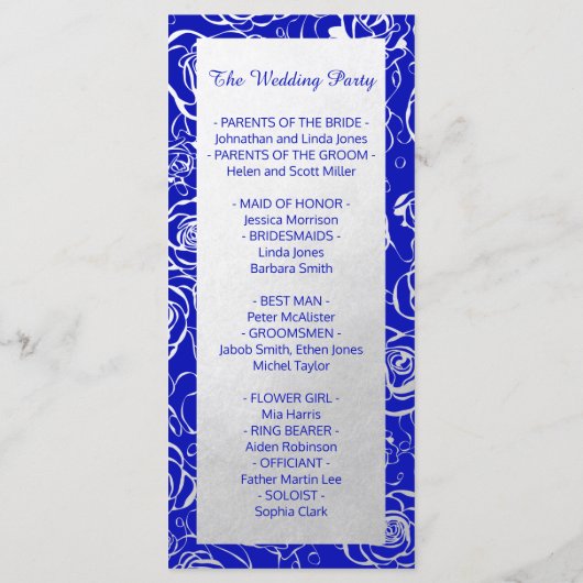 Moderne Zilveren Bloemen op Royal Blue Programma (Achterkant)