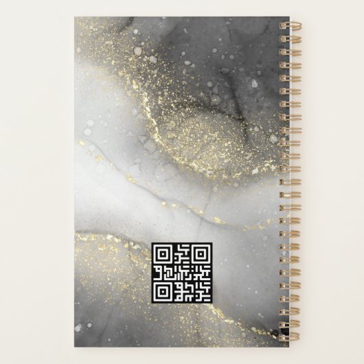 Moderne zilveren en gouden Logo & QR-Code Monogram Planner (Achterkant)