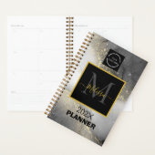 Moderne zilveren en gouden Logo & QR-Code Monogram Planner (Display)