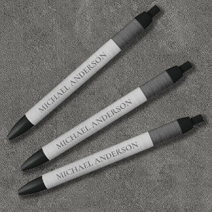 Moderne zilveren geborstelde metalen monogram naam zwarte inkt pen