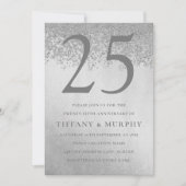 Moderne Zilveren Glitter 25e Trouwdag Kaart (Voorkant)