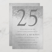 Moderne Zilveren Glitter 25e Trouwdag Kaart (Voorkant / Achterkant)