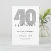 Moderne Zilveren Glitter 40 & Fabulous Verjaardags Kaart (Staand voorkant)