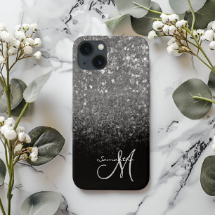 Moderne zilveren glitter en zwarte sprankeling iPhone 13 hoesje