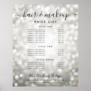 Moderne Zilveren Glitter Licht Salon Prijsmenu Poster